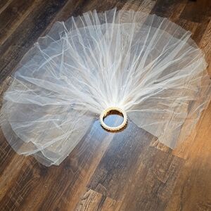 Elegant Vintage White Tulle Hair Accessory, Exquisite beading, sparkly pearls